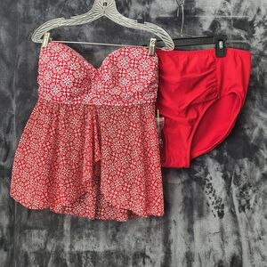 Sonnet Shores Red Beach Dandy Bikini Patterned Swim Suit Women's 14